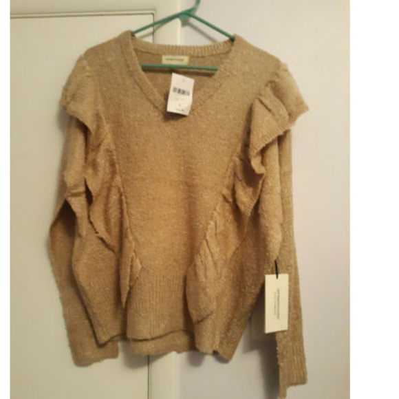 Forever 21 Coverstitched Beige Ruffled Sweater L - Picture 2 of 3